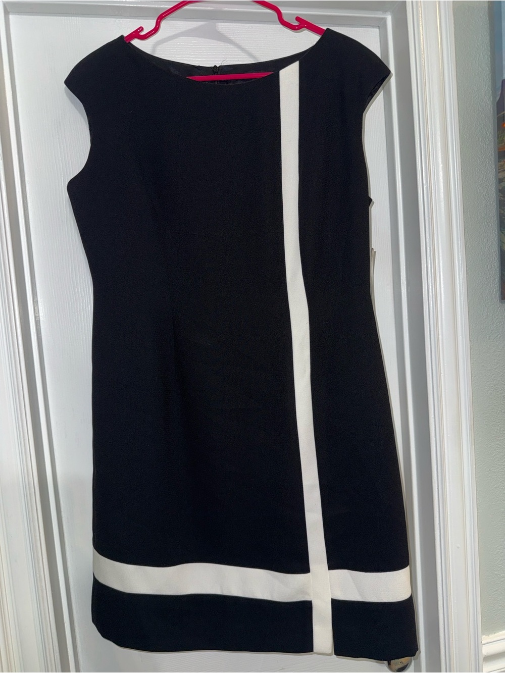 Jones New York Black Mini Dress with White Stripe Detail